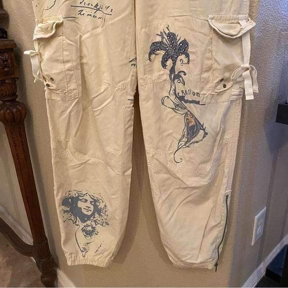 Vintage DA-NANG Light Yellow Y2K Graphic Embellished Cargo Pants Size Medium - Picture 3 of 14